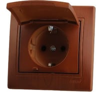 Розетка Lezard MIRA с заземлением, с крышкой, керамика, сосна 701-0801-123