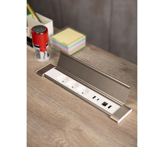 Встраиваемая выдвижная розетка Inrior на 3 ЕВРО, 2 USB, RJ45 и HDMI, WL-03-10