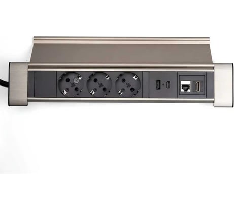 Встраиваемая выдвижная розетка Inrior на 3 ЕВРО, 2 USB, RJ45 и HDMI, WL-03-20