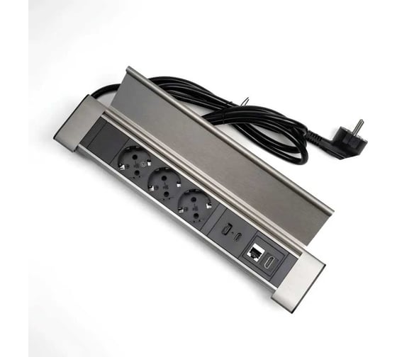Встраиваемая выдвижная розетка Inrior на 3 ЕВРО, 2 USB, RJ45 и HDMI, WL-03-20