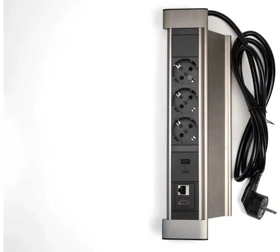 Встраиваемая выдвижная розетка Inrior на 3 ЕВРО, 2 USB, RJ45 и HDMI, WL-03-20
