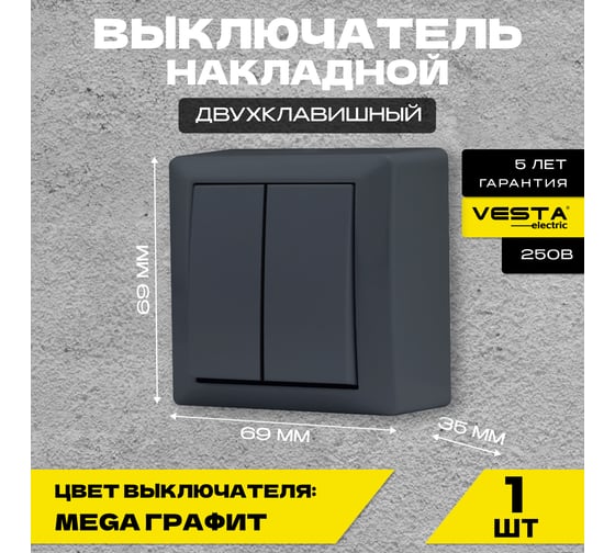 Выключатель Vesta Electric Mega Grafit двухклавишный FVK030201GRA