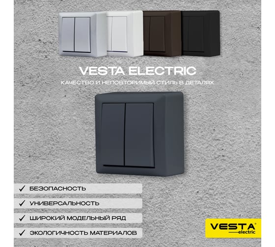 Выключатель Vesta Electric Mega Grafit двухклавишный FVK030201GRA