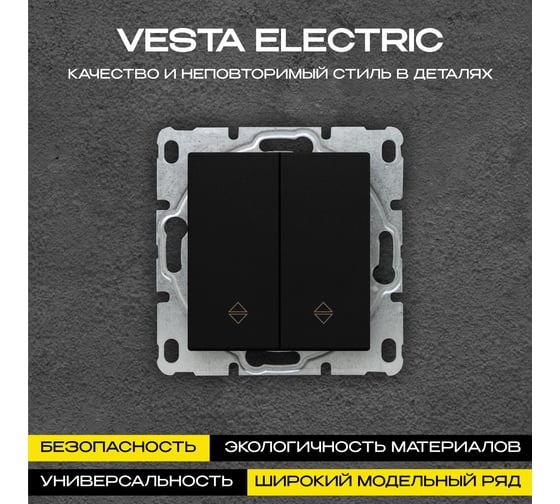 Выключатель Vesta Electric Roma Black двухклавишный реверсивный без рамки FVK010209CMT