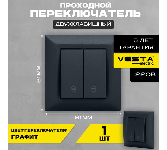 Выключатель Vesta Electric Roma GRAFIT двуклавишный реверсивный FVK010203GRA
