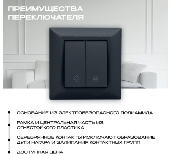 Выключатель Vesta Electric Roma GRAFIT двуклавишный реверсивный FVK010203GRA