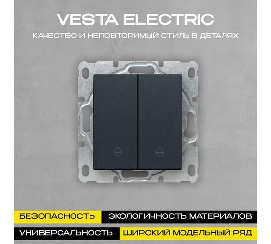 Выключатель Vesta Electric Roma GRAFIT двухклавишный реверсивный без рамки FVK010117GRA