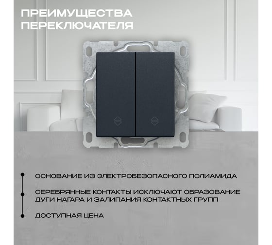 Выключатель Vesta Electric Roma GRAFIT двухклавишный реверсивный без рамки FVK010117GRA