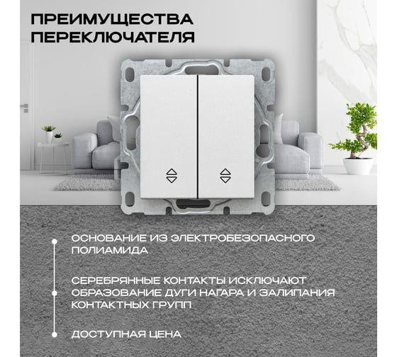 Выключатель Vesta Electric Roma двухклавишный реверсивный без рамки FVK000203BEL