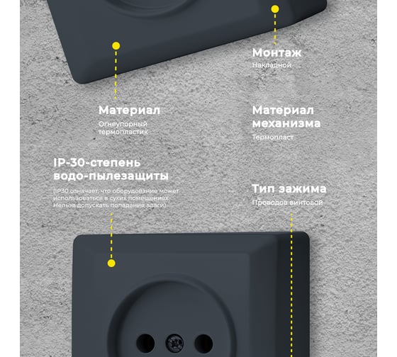 Розетка Vesta Electric Mega Grafit одинарная без заземления F00040103GRA