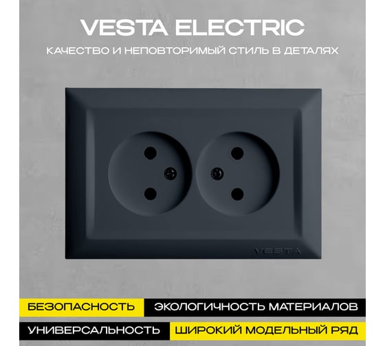 Розетка Vesta Electric Roma GRAFIT двойная без заземления FRZ00010112GRA