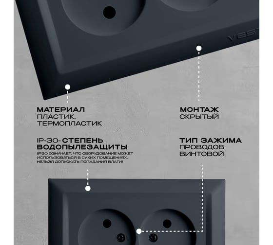 Розетка Vesta Electric Roma GRAFIT двойная без заземления FRZ00010112GRA