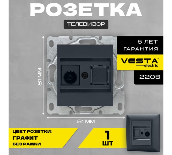 Розетка Vesta Electric Roma GRAFIT для TV без рамки FRZ00010132GRA