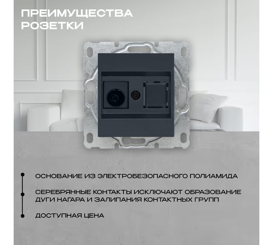 Розетка Vesta Electric Roma GRAFIT для TV без рамки FRZ00010132GRA