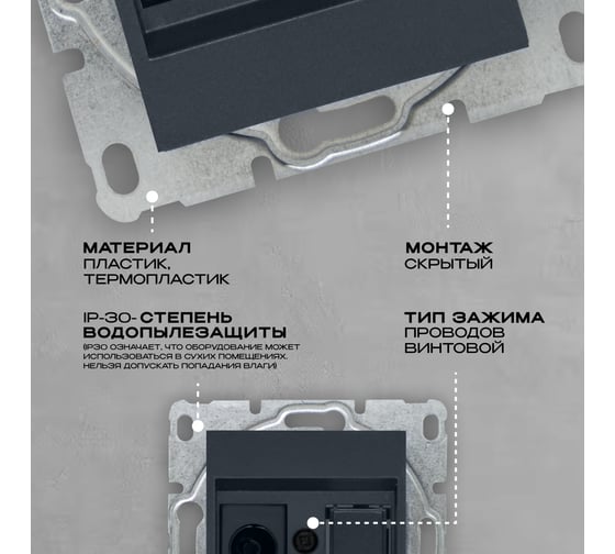 Розетка Vesta Electric Roma GRAFIT для TV без рамки FRZ00010132GRA