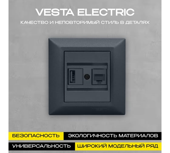 Розетка Vesta Electric Roma GRAFIT для USB + сетевого кабеля LAN FRZ00050204GRA