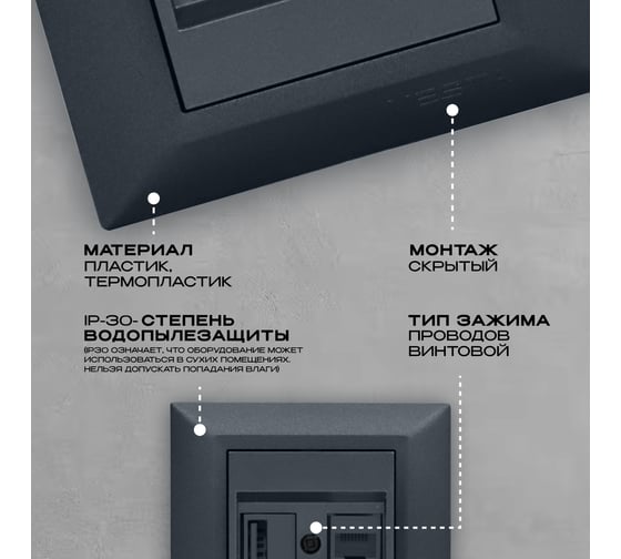 Розетка Vesta Electric Roma GRAFIT для USB + сетевого кабеля LAN FRZ00050204GRA