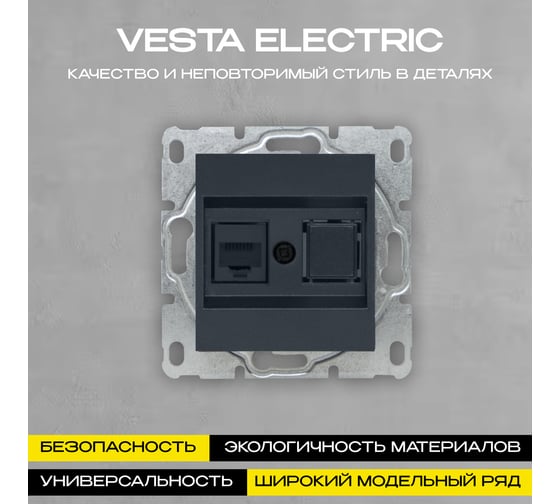 Розетка Vesta Electric Roma GRAFIT для сетевого кабеля LAN без рамки FRZ00010124GRA