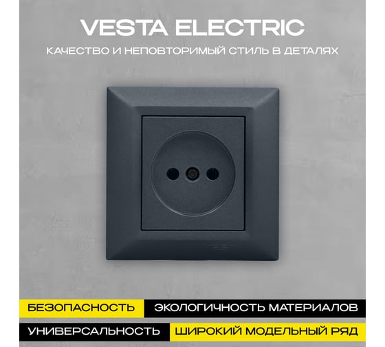 Розетка Vesta Electric Roma GRAFIT одинарная без заземления FRZ00010214GRA