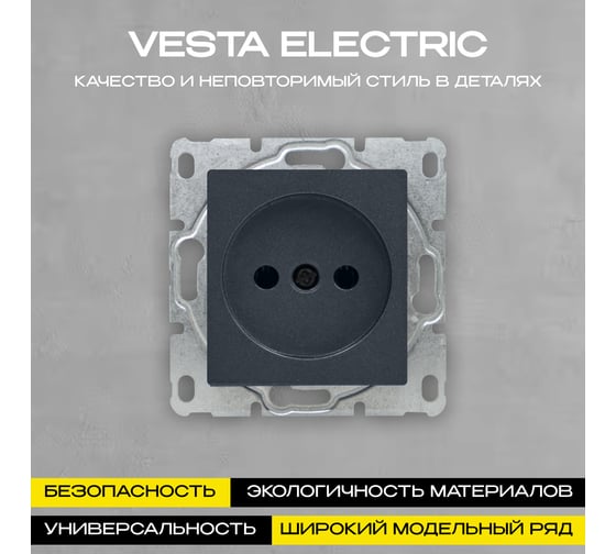 Розетка Vesta Electric Roma GRAFIT одинарная без заземления без рамки FRZ00010109GRA