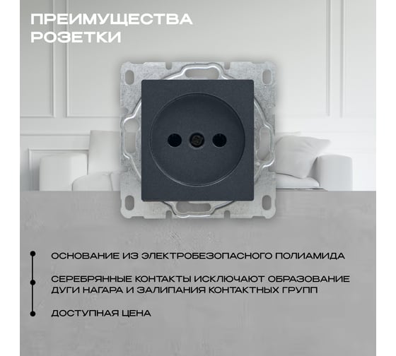 Розетка Vesta Electric Roma GRAFIT одинарная без заземления без рамки FRZ00010109GRA
