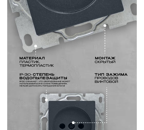 Розетка Vesta Electric Roma GRAFIT одинарная без заземления без рамки FRZ00010109GRA