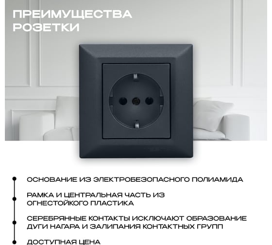 Розетка Vesta Electric Roma GRAFIT одинарная с заземлением FRZ00010101GRA