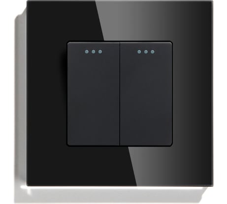 Выключатель Vell черный, двухклавишный, 1 пост, стеклянная рамка 1369733