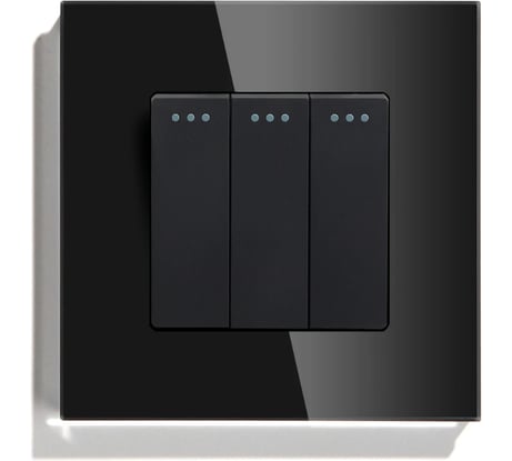 Выключатель Vell черный, трехклавишный, 1 пост, стеклянная рамка 1369737