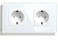 Розетка Vell белая, электрическая, 2 поста, стеклянная рамка 1369744