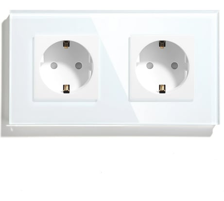 Розетка Vell белая, электрическая, 2 поста, стеклянная рамка 1369744