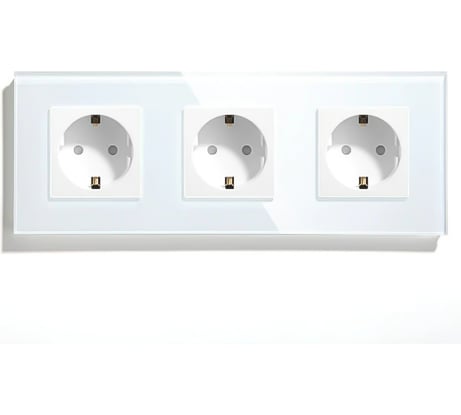 Розетка Vell белая, электрическая, 3 поста, стеклянная рамка 1369748