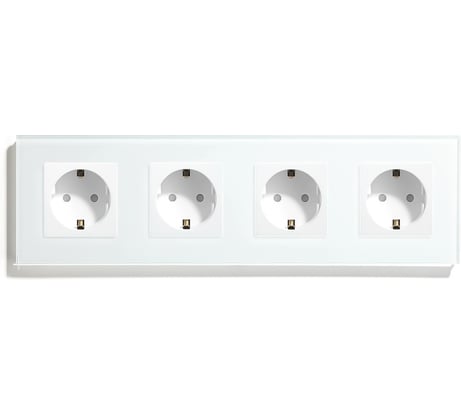 Розетка Vell белая, электрическая, 4 поста, стеклянная рамка 1369752