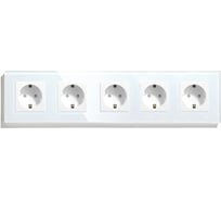 Розетка Vell белая, электрическая, 5 постов, стеклянная рамка 1369756