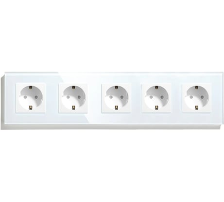 Розетка Vell белая, электрическая, 5 постов, стеклянная рамка 1369756