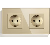 Розетка Vell золотая, электрическая, 2 поста, стеклянная рамка 1369746