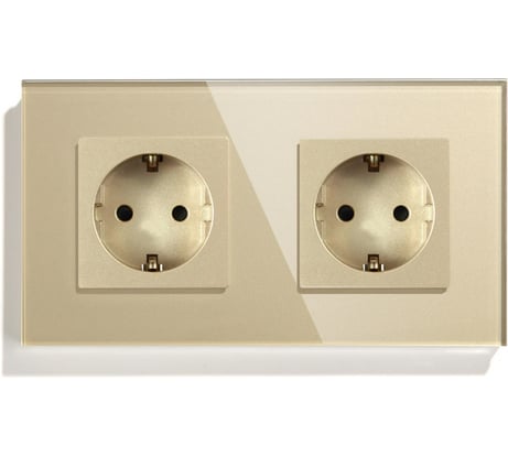 Розетка Vell золотая, электрическая, 2 поста, стеклянная рамка 1369746