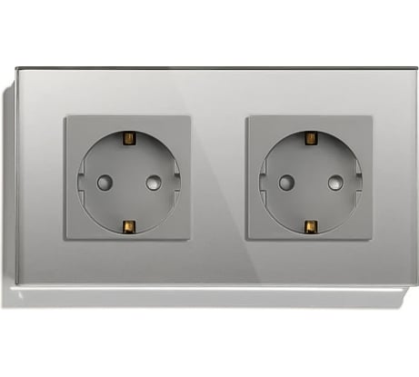 Розетка Vell серая, электрическая, 2 поста, стеклянная рамка 1369747