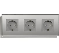 Розетка Vell серая, электрическая, 3 поста, стеклянная рамка 1369751