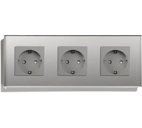 Розетка Vell серая, электрическая, 3 поста, стеклянная рамка 1369751