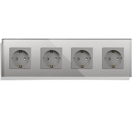 Розетка Vell серая, электрическая, 4 поста, стеклянная рамка 1369755