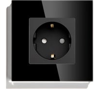 Розетка Vell черная, электрическая, 1 пост, стеклянная рамка 1369741