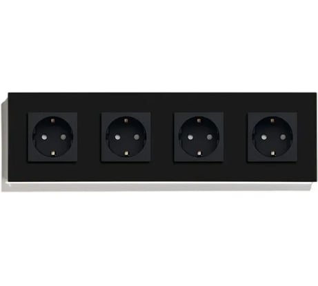 Розетка Vell черная, электрическая, 4 поста, стеклянная рамка 1369753