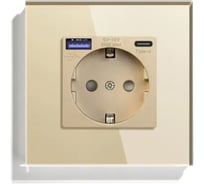 Розетка Vell электрическая, золотая, 1 пост, USB-A, USB-C, быстрая зарядка, стеклянная рамка 1369766