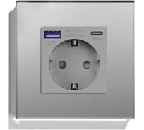 Розетка Vell электрическая, серая, 1 пост, USB-A, USB-C, быстрая зарядка, стеклянная рамка 1369767