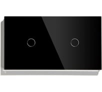 Сенсорный выключатель Vell черный, 2 поста, 1 кнопка + 1 кнопка, стеклянная панель 1369785