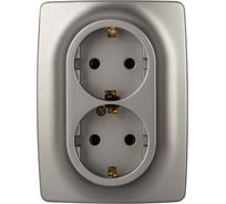 Розетка ЭРА Серия 12 12210616 , 2x2PE Schuko, 16А250В, титан Б0065706
