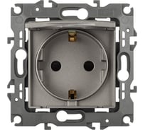 Розетка ЭРА Серия 12 12210316 , 2PE Schuko со шторками с крышкой, 16А250В, титан Б0065722