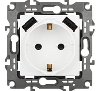 Розетка ЭРА Серия 12 12410901М , 2PE 16A250В, штор. с 2xUSB 5В3А, белый матовый Б0065728