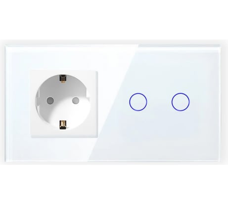 Сенсорный выключатель с розеткой Vell белый, 2 поста, 2 кнопки + розетка, стеклянная панель 1369808